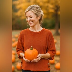 Rust Orange Knit Top with Side Buttons